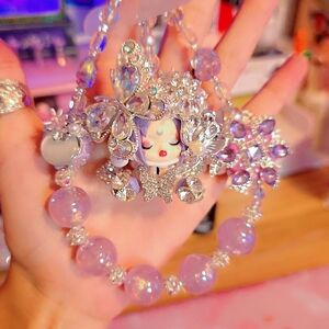 Silver and Purple Skullpanda Phone Chain